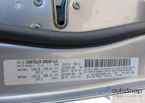 2015 Dodge Journey Sxt z USA, uszkodzony, nr VIN 3C4PDCBG6FT578033